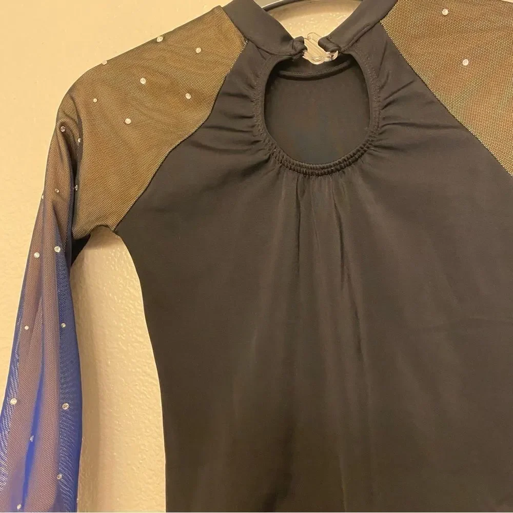 Garland custom gymnastics competition rhinestone leotard long mesh sleeve LC XSA